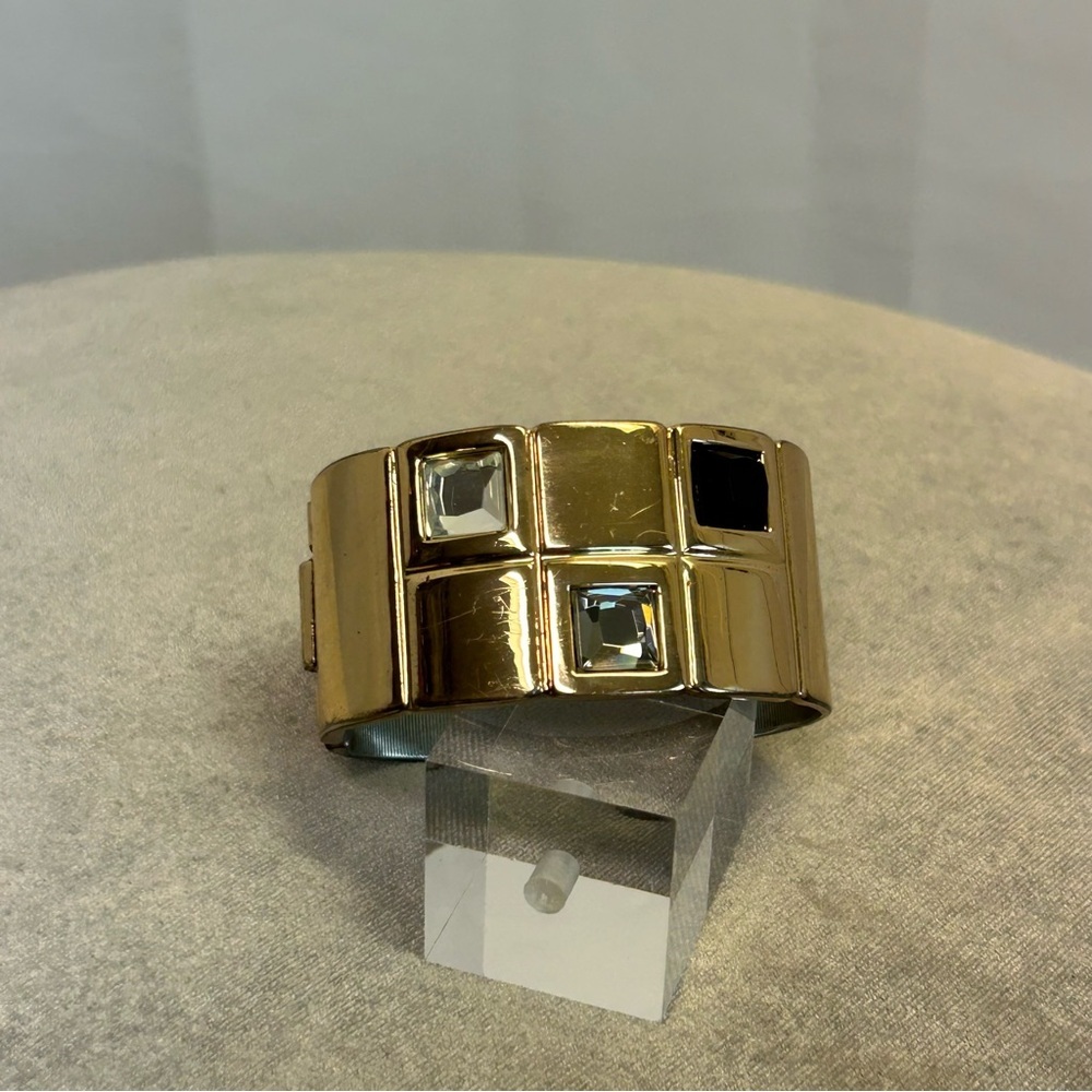 Chico’s gold-toned cuff bracelet with square-cut clear and black stones